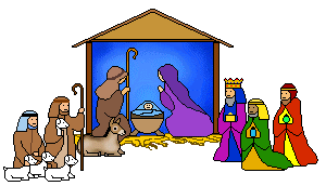 The Manger Scene Of The Shepherds And The Wise Men Kneeling At Stable