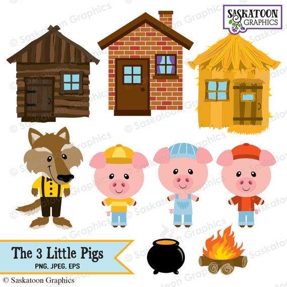 The Three Little Pigs Clipart Instant por SaskatoonGraphics