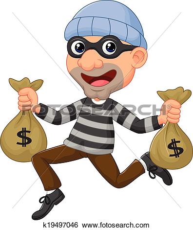 Thief cartoon carrying bag of - Robber Clip Art