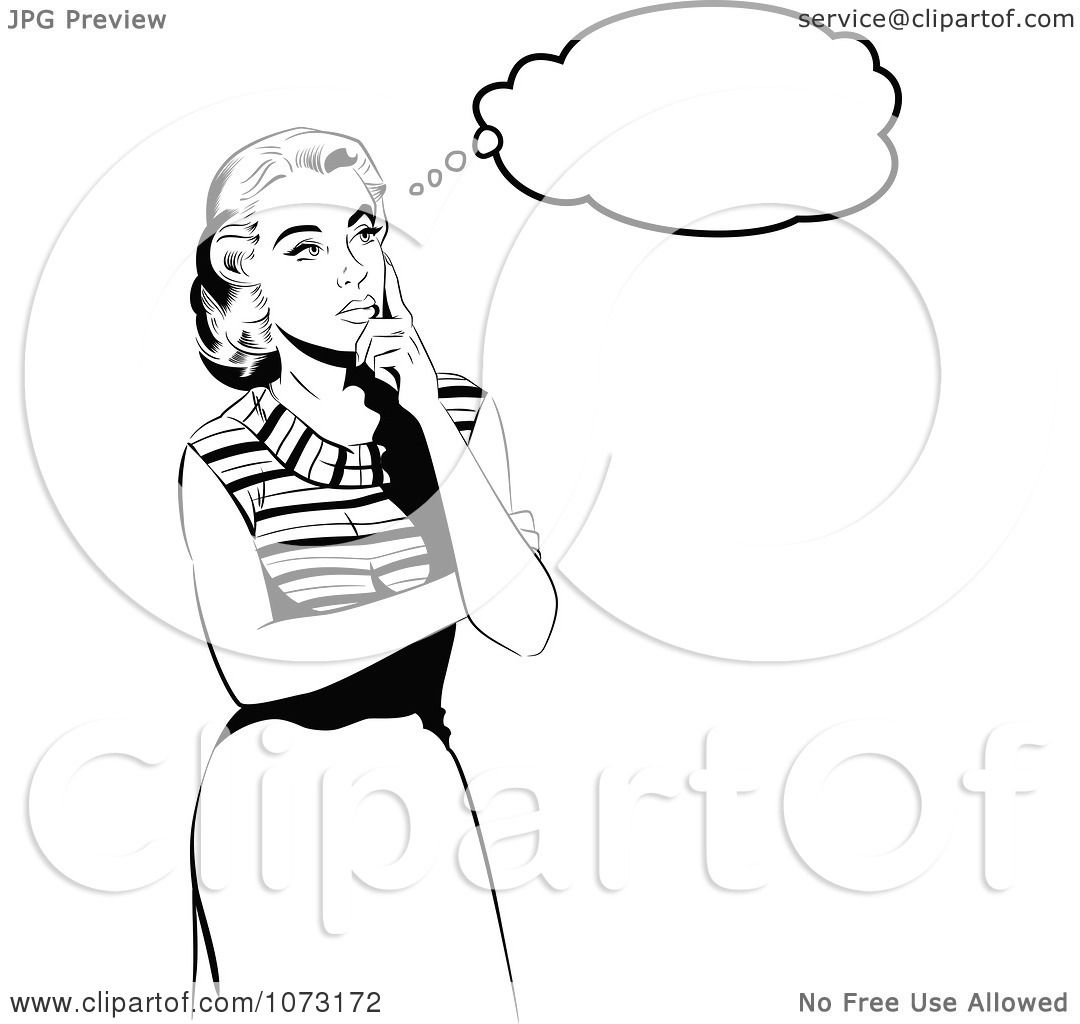 Clipart Retro Pop Art Woman Thinking In Black And White - Royalty Free  Vector Illustration by brushingup