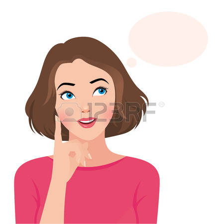 Stock vector illustration portrait of a beautiful woman thinking isolated  on white background