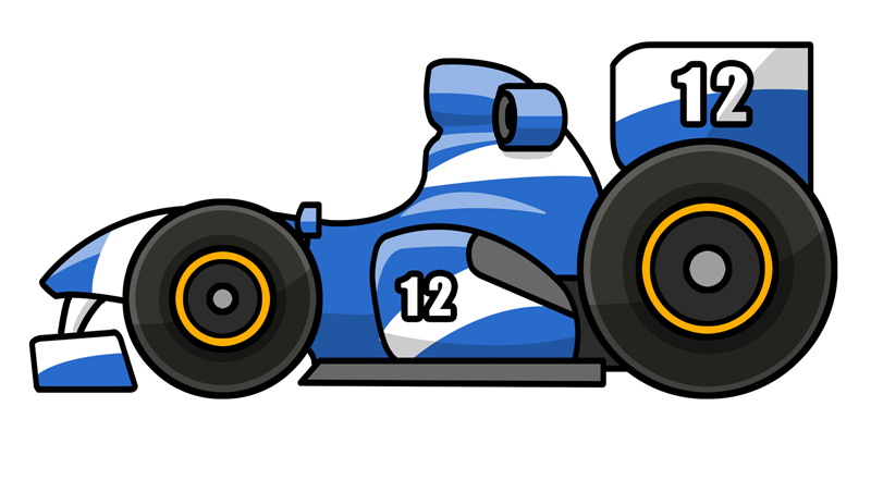 This cartoon Formula One racing car clip art is ideal for use on your race projects, e-books, magazines, comic books, webpages, etc.