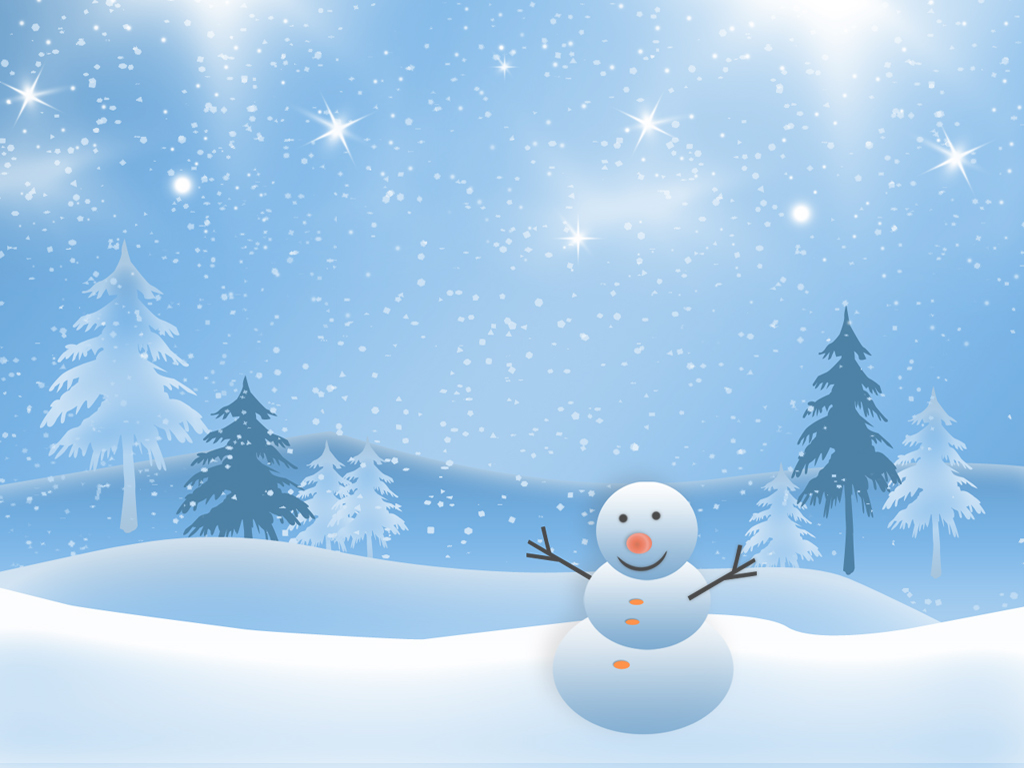 This Is The Christmas Snowman Smiling In The Snow And Stars Background