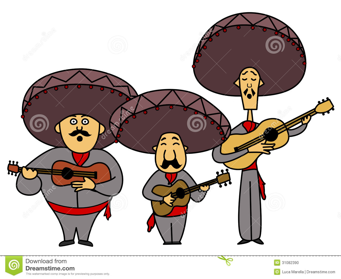 Three mariachi with guitars S - Mariachi Clip Art