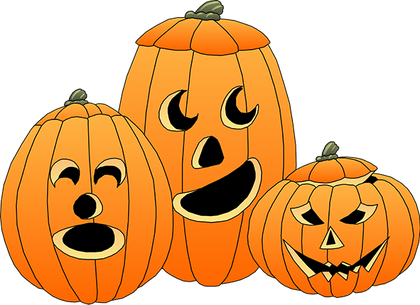 Three Pumpkins Carved For Hal - Haloween Clip Art