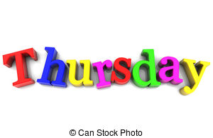 ... Thursday, day of the week multicolored over white Background