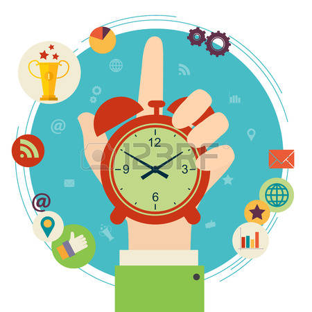 time management: Flat design illustration concept for time management. Hand hold clock.
