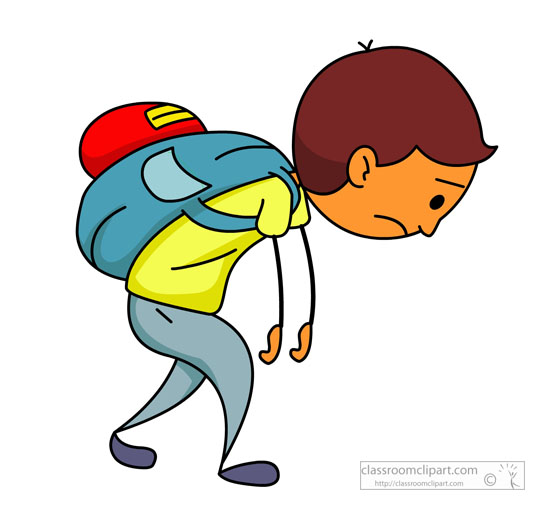tired school boy with heavy . - Tired Clip Art