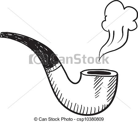 Tobacco pipe sketch - Doodle style tobacco pipe with smoke.