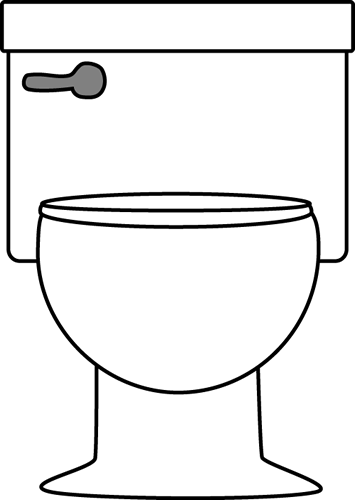 Toilet Clip Art Image - black and white toilet with a silver handle.