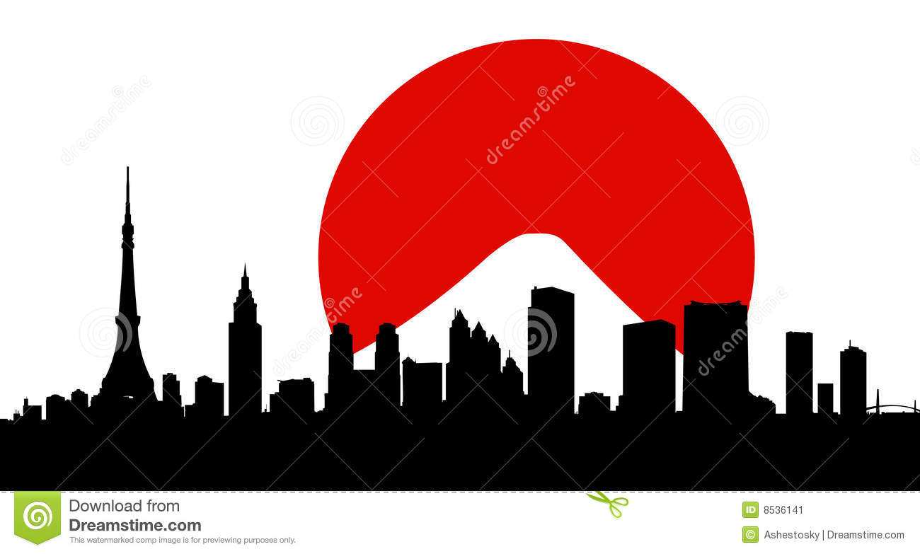 Tokyo city skyline vector with flag