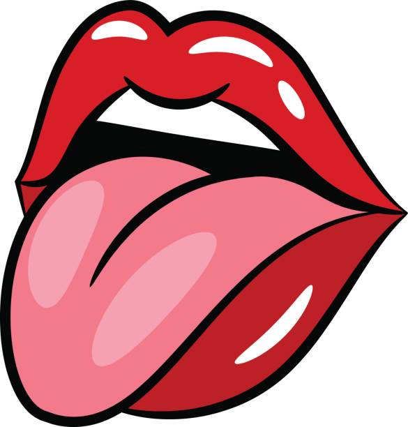 Glossy red woman lips with to - Tongue Clipart