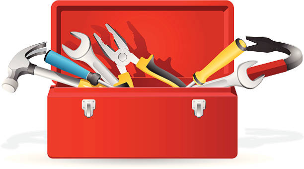 Open red toolbox with tools inside vector art illustration