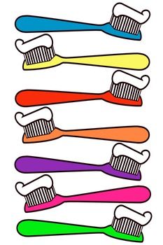 Toothbrush clip art. This file contains 7 toothbrushes in color. All images have been