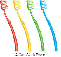 Set of 4 color toothbrushes. - Toothbrush Clipart