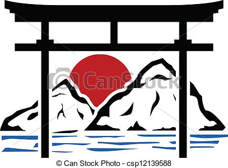 torii gate and sunrise. stencil - csp12139588