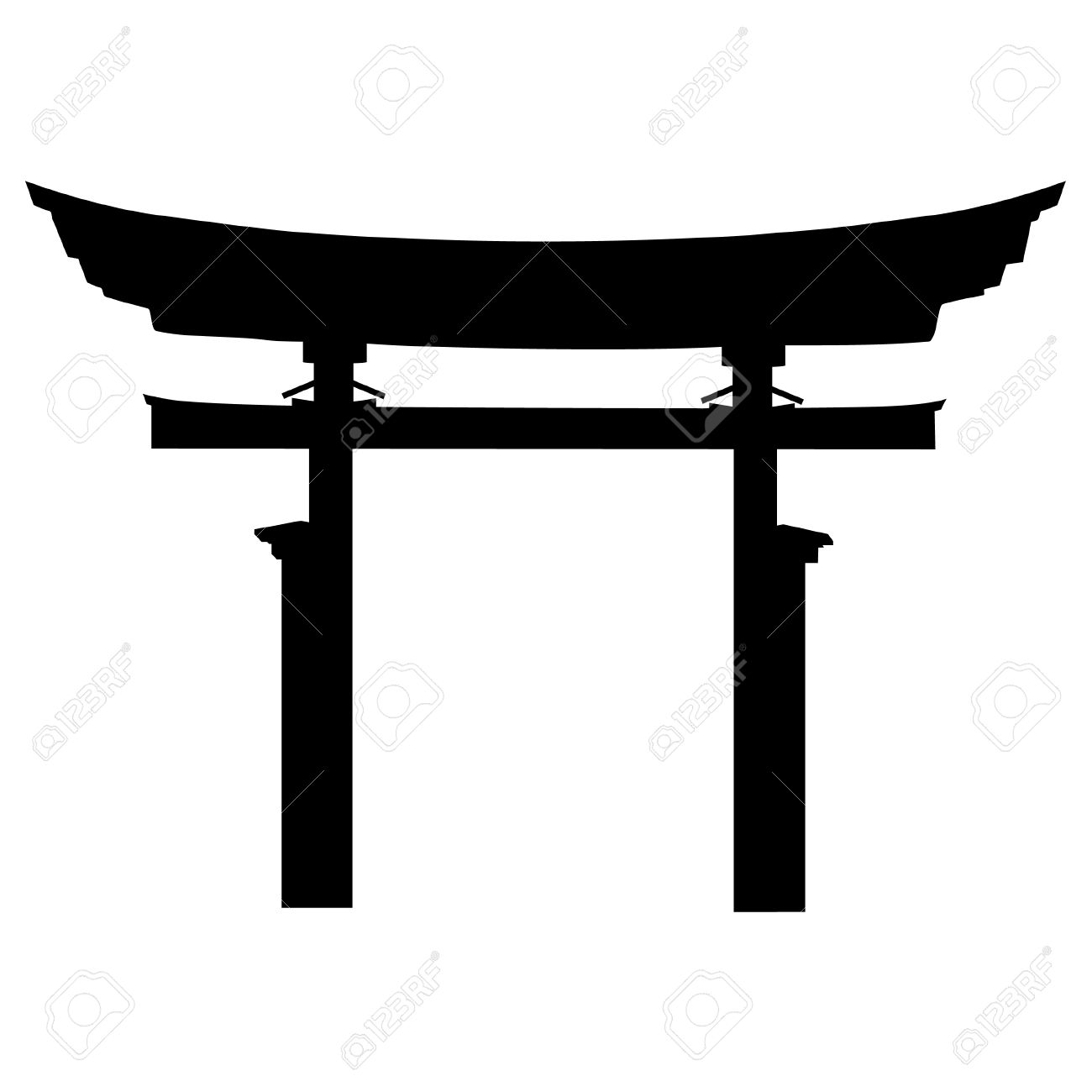 Vector - Vector illustration of torii gate black silhouette. Japanese gate.  Japanese culture. Traditional culture