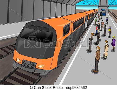 Train Station - Cartoon illustration of people waiting at.