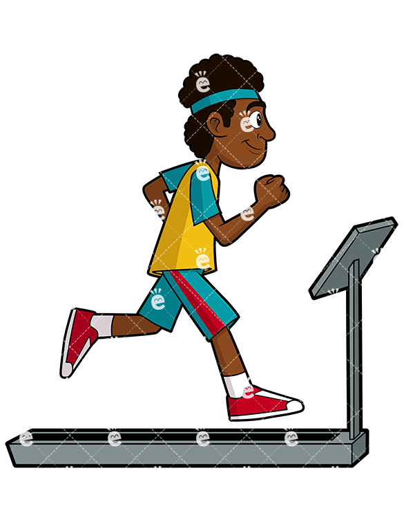 A Black Man Exercising On A T - Treadmill Clipart