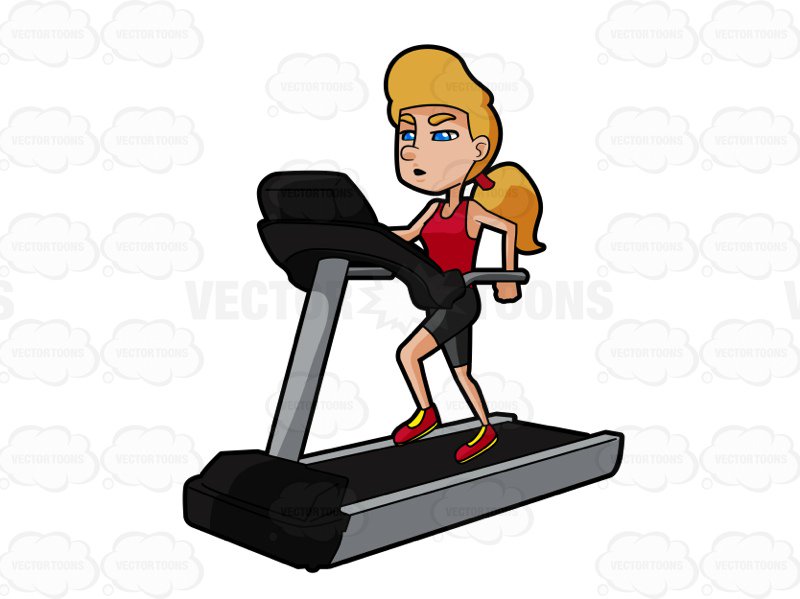 Blonde Woman Running On A Treadmill
