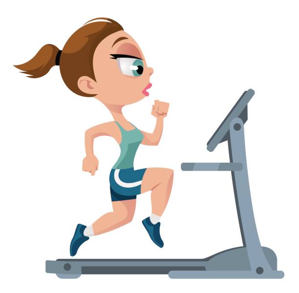 Sports girl running on treadmill vector art illustration