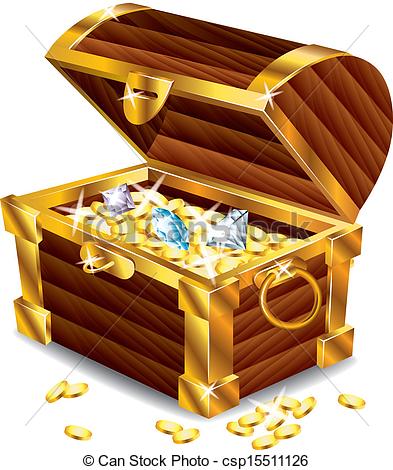 opened treasure chest with treasures - csp15511126