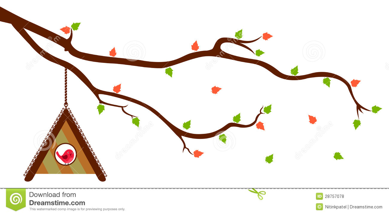 Tree Branch with Bird House . - Tree Branch Clipart