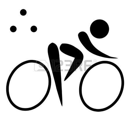 triathlon: Black silhouetted triathlon sign or symbol; isolated on white background.