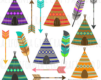 Tribal Clip Art - Instant Digital Download - Teepees, Feathers and Arrows - Original Clipart