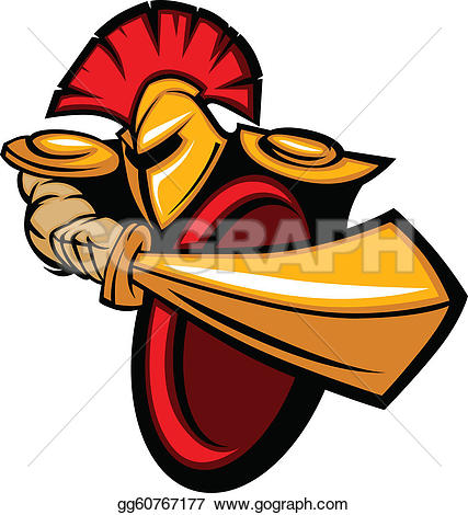 Trojan Mascot Body with Sword and Shield Vector Illustration