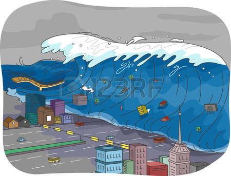 Illustration Featuring a Tsunami Engulfing a City