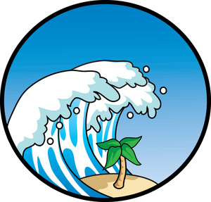Tsunami Clipart Image: Clipart Illustration of a Big Wave Coming Over a  Palm Tree