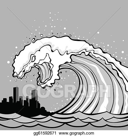 Tsunami scene with big waves 