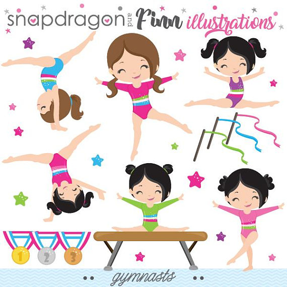 Gymnastics Clipart, Gymnast Clip Art, Tumbling Clipart, Trampoline Clip Art,  Commercial License Included
