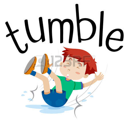 Wordcard for tumble with boy tumbling illustration
