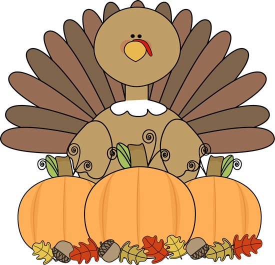 Turkey and Pumpkins - Cute Thanksgiving Clipart