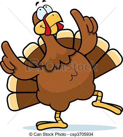 Turkey Dancing - A happy cartoon turkey dancing and smiling.