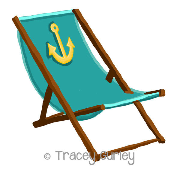 Turquoise Beach Chair with Anchor - with and without Sand - Original Art - 3 files, beach chair clip art, beach chair printable