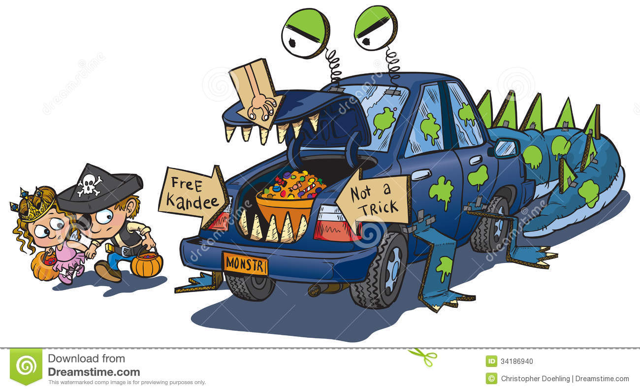 Two Kids Trunk or Treat on Halloween Clip Art
