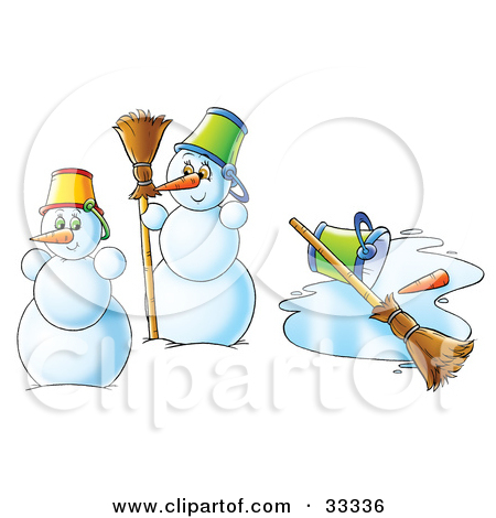 Two Snowmen Near A Melted Snowman by Alex Bannykh