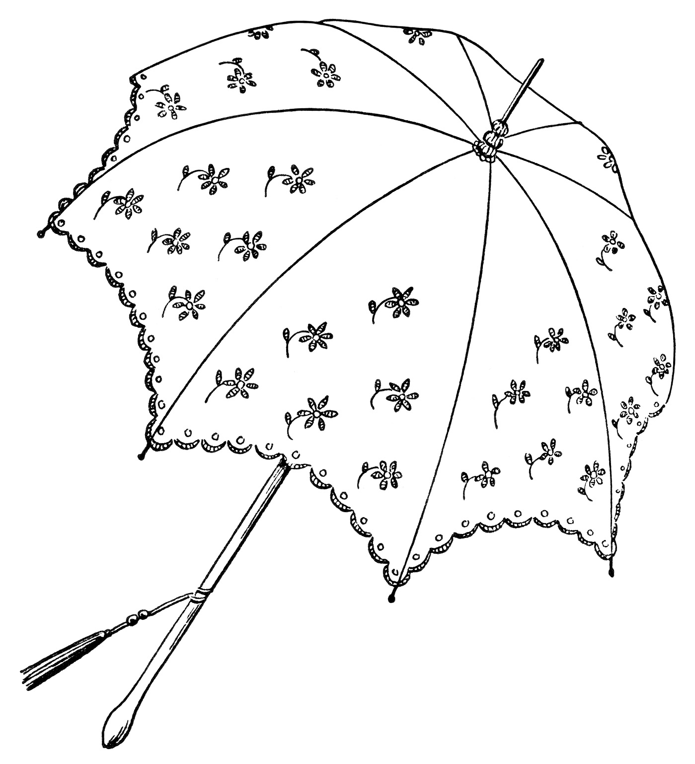 vintage parasol clipart, black and white graphics, umbrella clip art,  printable parasol illustration
