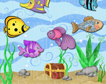 Under the Sea Digital Clip Art Set -Personal and Commercial- Fish, Sea, Ocean, Fish Tank, Aquarium, Treasure Chest, Instant Download