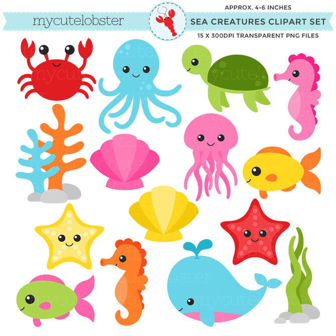 Underwater sea creatures . - Sea Life Clipart
