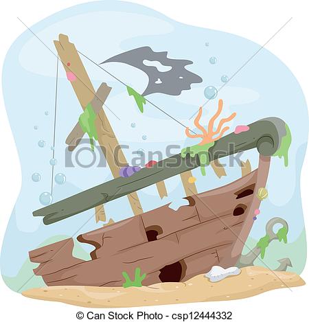 ... Underwater Shipwreck - Illustration of a Wrecked Ship.