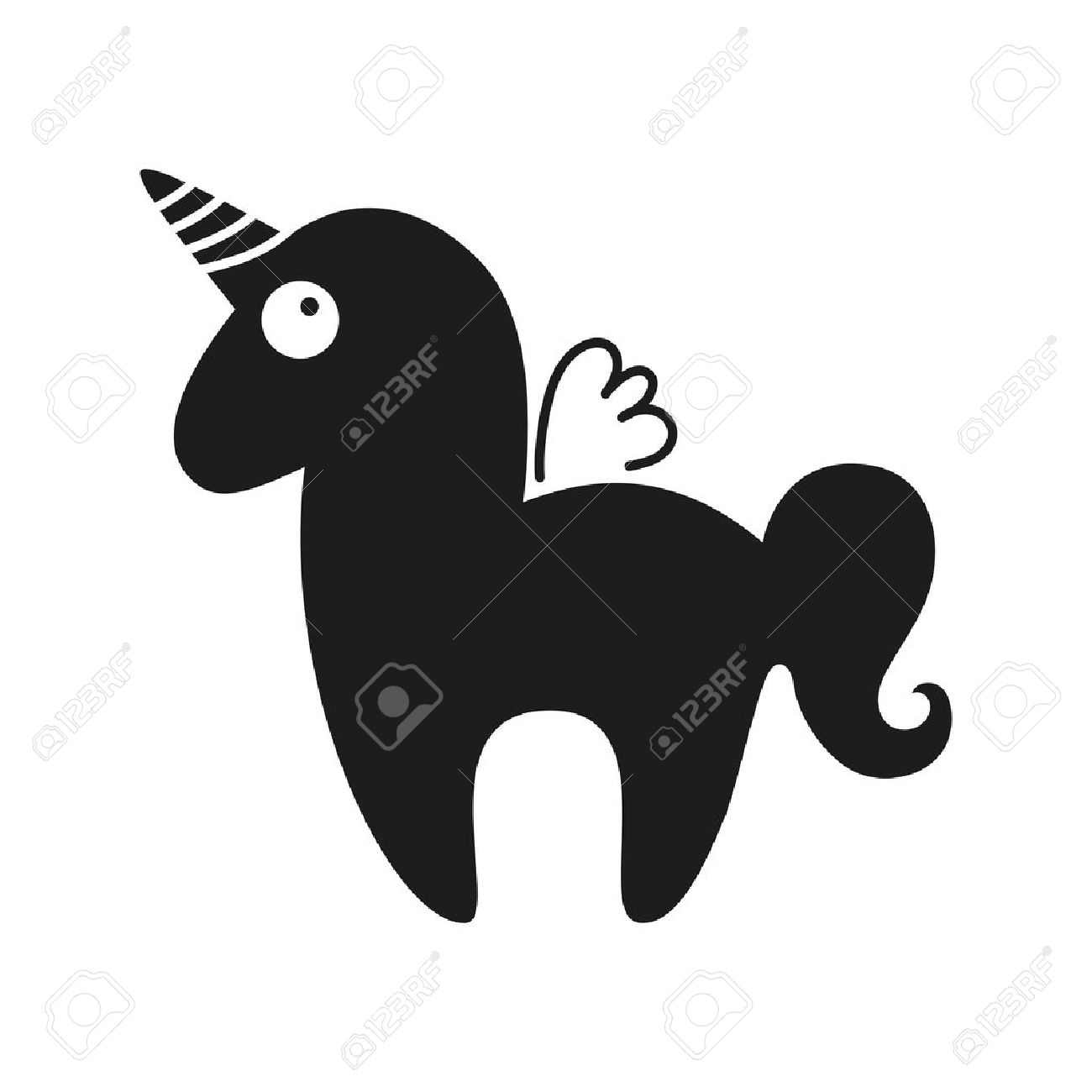 Unicorn. Magic horse with horn and wings. Unicorn silhouette on background.  Vector illustration