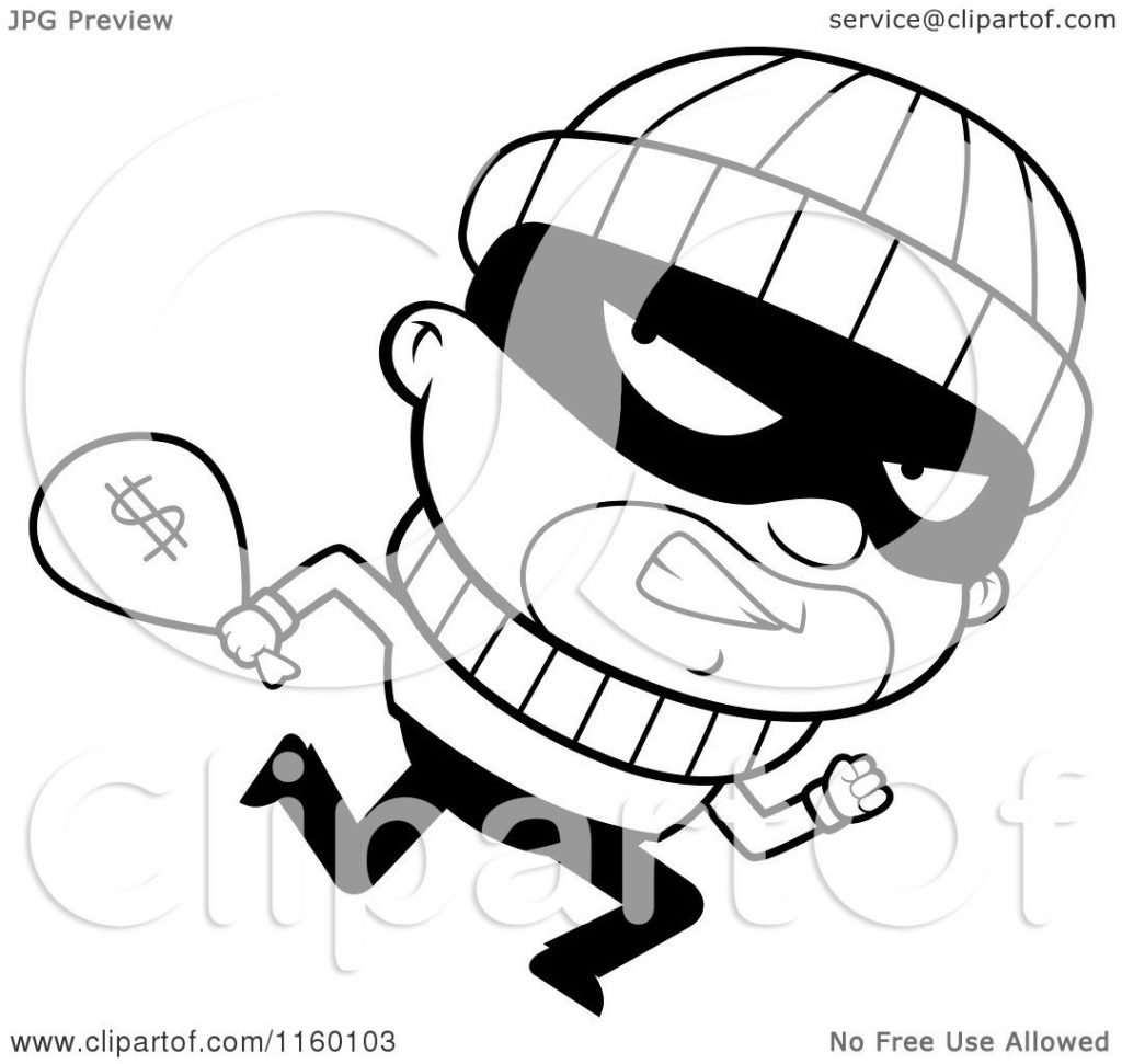 Exploit Robber Coloring Pages Unlimited Cartoon Clipart Of A Black And White