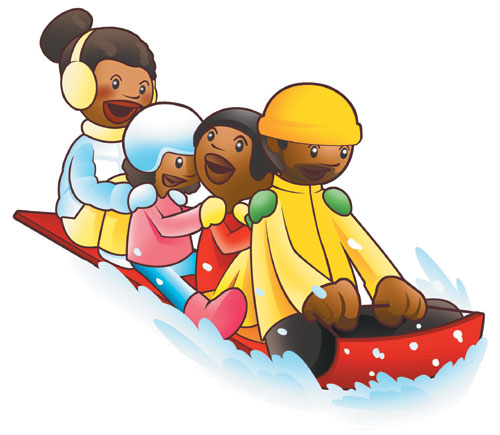 Winter Kids on a Sled
