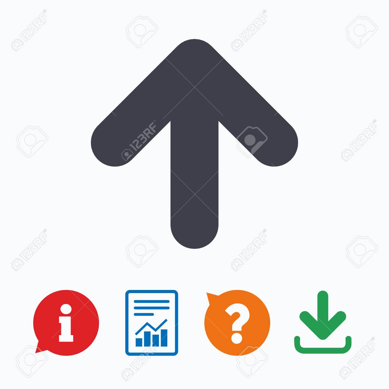 Upload sign icon. Upload button. Load symbol. Information think bubble,  question mark