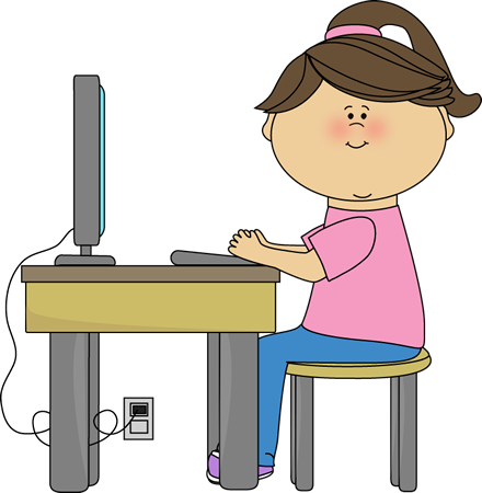Using A Computer Clip Art School Girl Using A Computer Vector Image