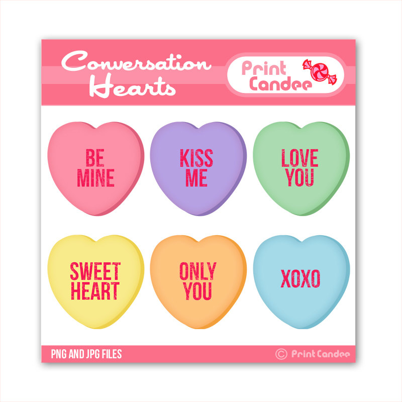 Valentines Conversation Hearts - Digital Clip Art - Personal and Commercial Use - valentines day candy hearts